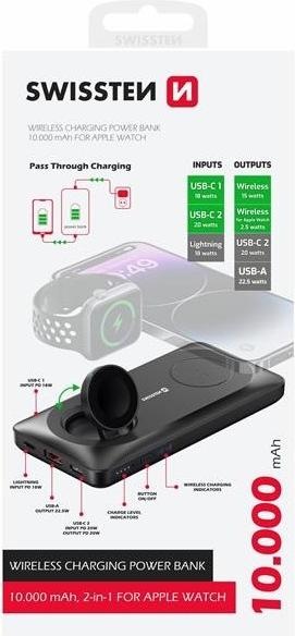 Swissten POWER BANK 10000 mAh 2v1 PRO APPLE WATCH A MAGSAFE (10000 mAh)