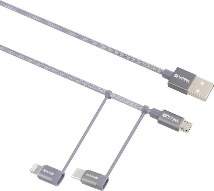Image du produit Skross Câble USB 3in1 Cable, Braiding, 0,30m space gray (0.30 m, USB 2.0, 36 W)