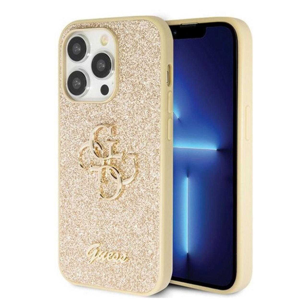 Guess GUHCP14LHG4SGD IPhone 14 Pro 6.1" Złoty/gold Hardcase Glitter Script Big 4G (Apple IPhone 14 Pro), Smartphone Hülle, Gold