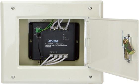 Actual product image Planet Industrial 8-Port 10/100/1000T + 2-Port 100/1000X SFP Wall-mount Managed Switch (-40-75 degrees C) (8 ports)