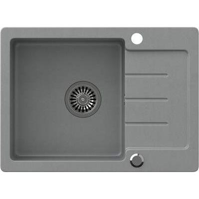 Steiner, Lavello, JOHNNY 116 Lavello in granito grigio Steingran a 1 vasca senza (60x44x18,5), con sifone e tappo (60 cm)