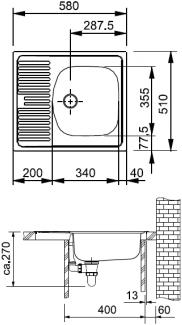 Actual product image Franke Steel sink Eurostar, ETL 611-58i (58 cm)