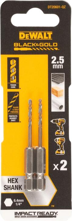 Image du produit DeWalt DT20601QZ Foret hélicoïdal à métaux HSSG 2 pièces 2.5 mm Longueur totale 60 mm kor (2.5 millimètres)