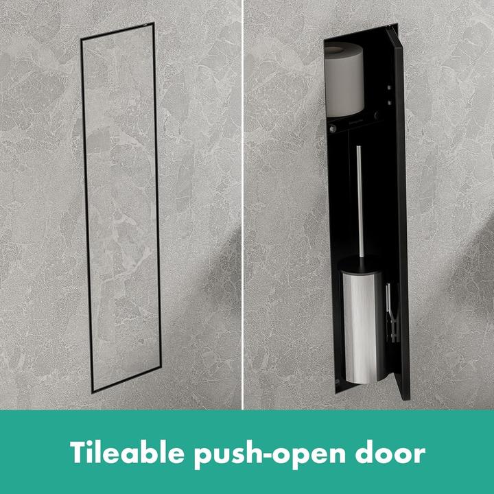 Image du produit hansgrohe XtraStoris Rock Porte-brosse WC, avec tablette, porte carrelable, sans cadre, 145x140x595m