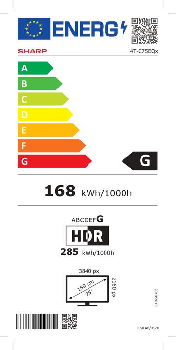 Energy Label Sharp 75EQ4EA (75", EQ4, QLED, 4K, 2022)