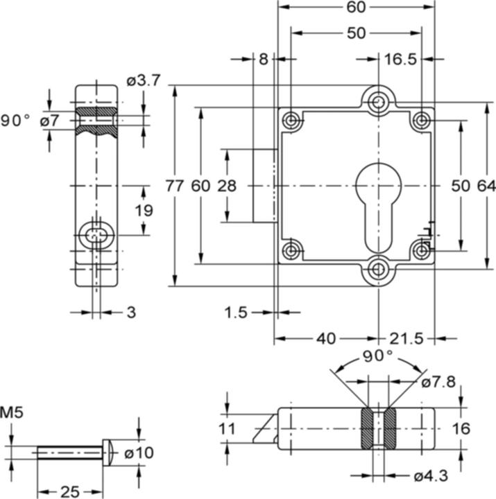 Actual product image Junie PZ Fallenschloss Dornm. 40mm, links (Mortise lock)