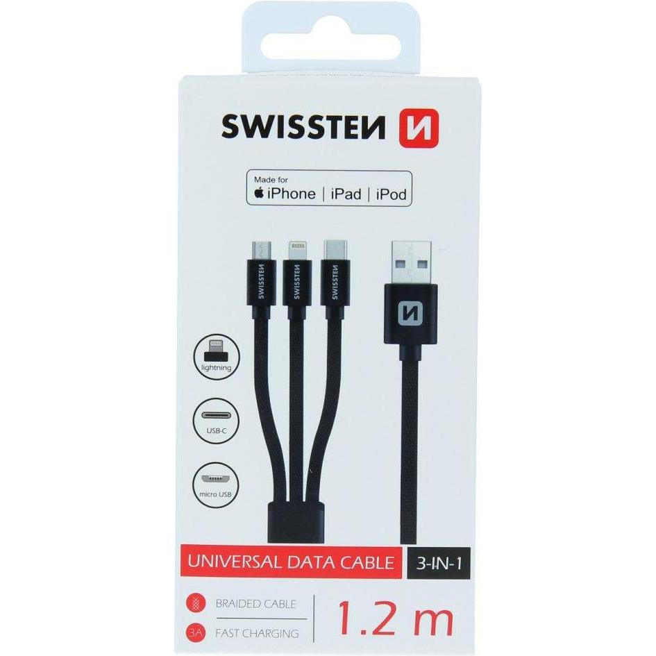 Thumbnail - Swissten Textile Universal 3in1 USB-C (1.20 m, USB 2.0), USB Kabel