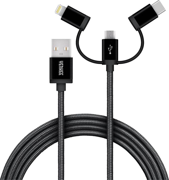 Produktbild Yenkee USB-A USB cable - USB-C, microUSB, Lightning 1 m Black (35052028) (1 m, USB 3.0)