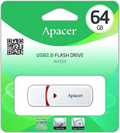 Actual product image Apacer USB 2.0 laikmena AH333 64GB (Balta) (64 GB, USB 2.0)