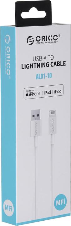 Produktbild Orico USB-A USB cable - lightning 1 m white (AL01-10-WH-BP) (1 m, USB 3.2, 18 W)