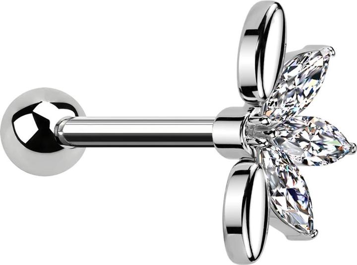Immagine prodotto Star Piercing Micro Barbell silber mit Kugel und Fächer silber drei ovale Kristalle silber (Acciaio chirurgico 316L, Ottone)