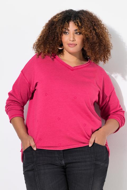 Produktbild Ulla Popken Sweatshirt, Flocksterne, Oversized, V-Ausschnitt, Langarm (54)