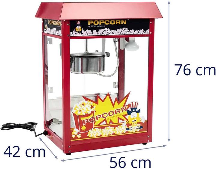Produktbild Royal Catering Kleine Popcornmaschine - 1600W Leistung, Edelstahl, gehärtetes Glas und Teflonmaterial