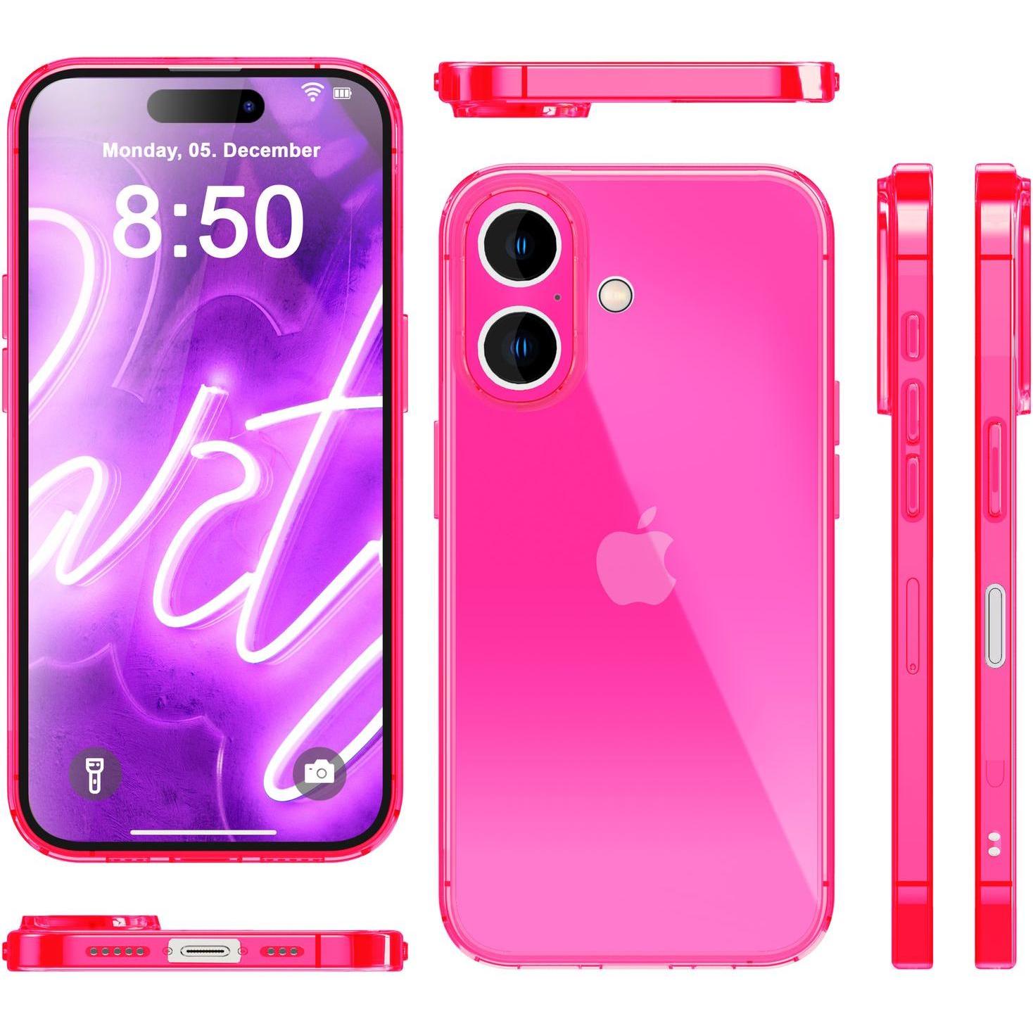 Thumbnail - Nalia Klar Transparente Neon Silikon Hülle (Apple iPhone 16), Smartphone Hülle, Pink