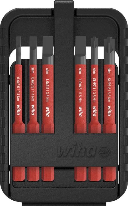 Produktbild Wiha Bit Set slimBit electric Schlitz PlusMinus/Pozidriv in slimBitBox (Schlitz, Pozidriv-Kreuzschlitz (PZ))