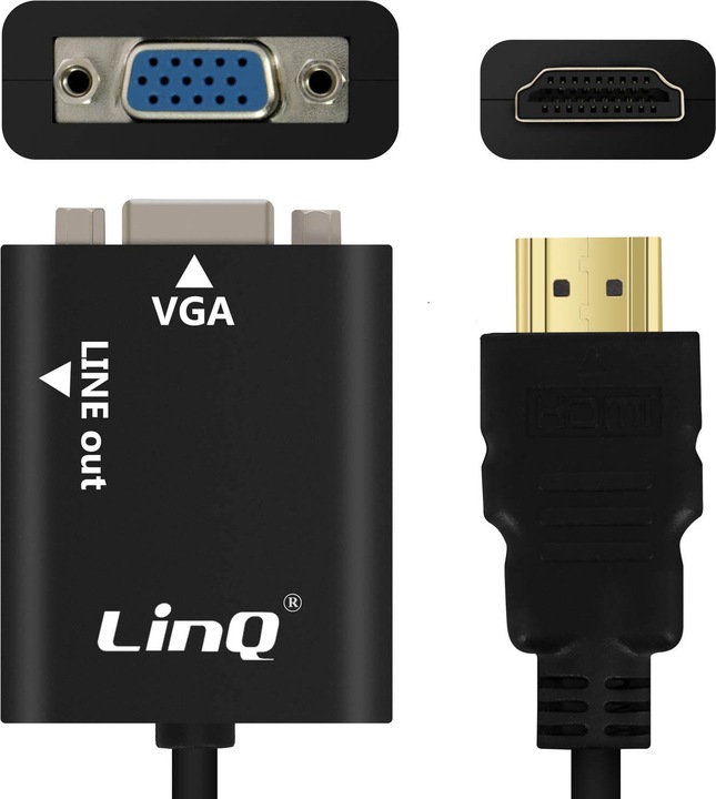 Immagine prodotto LinQ Cavo audio e video HDMI/VGA + cavo jack da 3,5 mm di - Nero (0.15 m, HDMI)