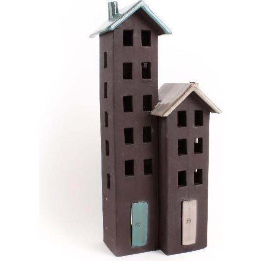 Rozos, Kerzenständer, Häuser für Teelicht aus schwarzem Ton