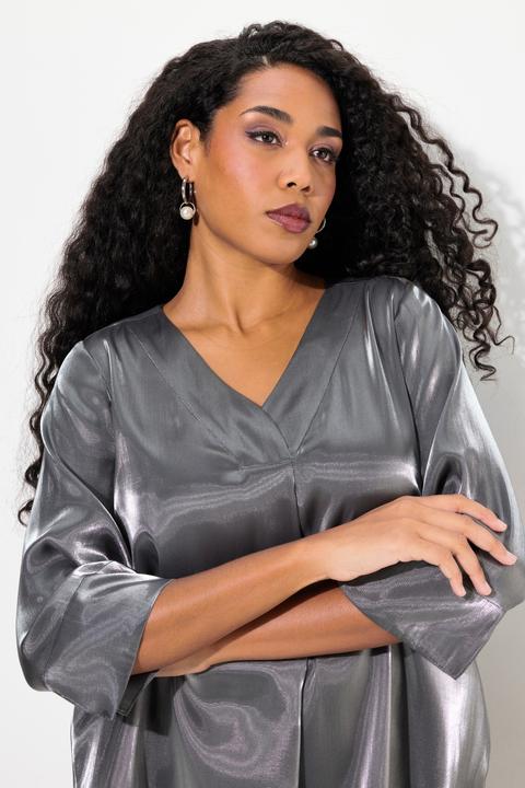 Produktbild Ulla Popken Bluse, A-Linie, Zierfalten, V-Ausschnitt, 3/4-Arm (54)