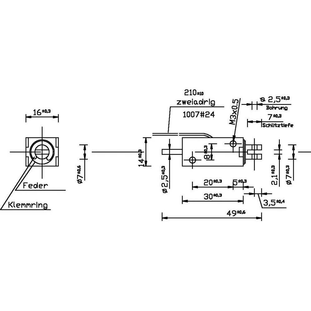 Thumbnail - Tremba, Fördertechnik, HMF-1614d.002-12VDC,100% Hubmagnet drückend 0.1 N 2.5 N 12 V/DC 2 W