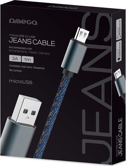 Image du produit Omega Kabelis 44200 microUSB 1m 2A Jeans (1 m, USB 2.0)