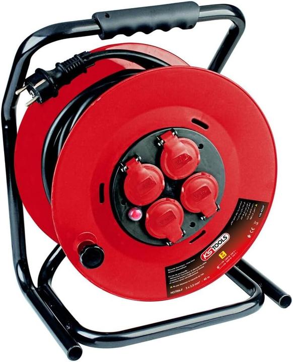 Produktbild KS Tools Elektrische Haspel mit 4 Klapstopkontakten, 40 m Verlengkabel und Überlastschutz (40 m, 2.50 mm²)