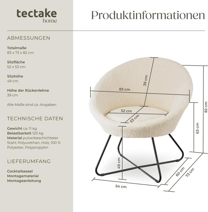 Image du produit tectake fauteuil cocktail Centera, rembourré,rond