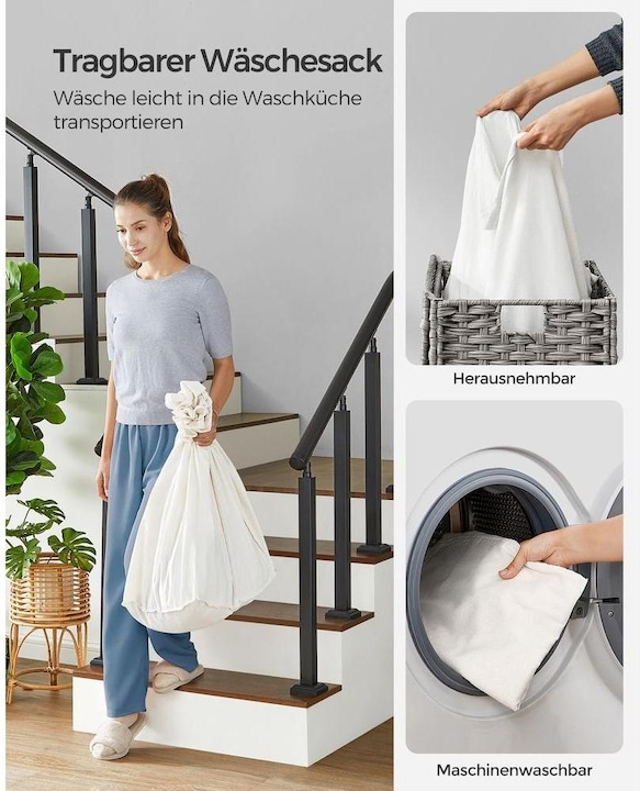Actual product image Songmics Wäschekorb auf Rollen 140 l, Grau, Detailfarbe: Grau (140 l)