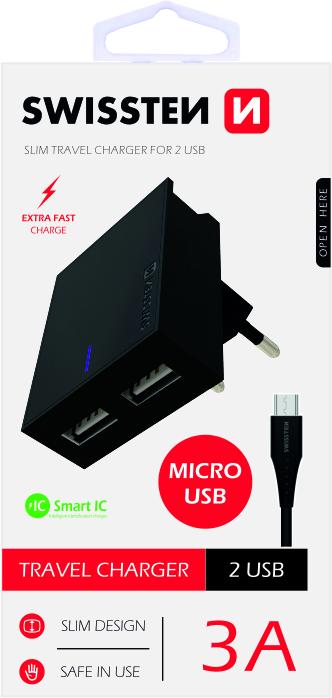 Actual product image Swissten Įkroviklis 2x USB-A 3 A (22042000) (15 W, 2 ports)
