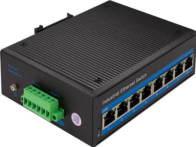 Actual product image LogiLink NS203P Industrial Gigabit Ethernet Switch 8-Port 10/100/1000 Mbps with PoE DIN Rail Mo (8 ports)