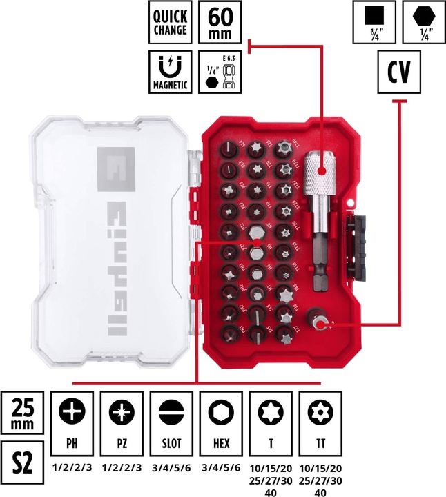 Actual product image Einhell 118693 Bit set 32 pieces (25mm)