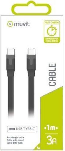 Image du produit Muvit Câble plat Type-C vers Type-C USB 2.0 1M 3A Black (1 m, USB 2.0)