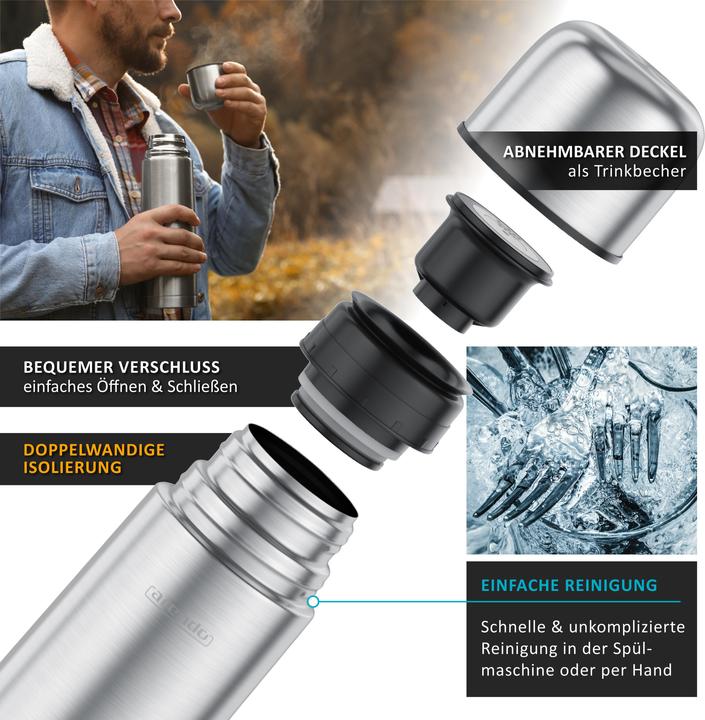 Produktbild Arendo Thermobecher 0,7l Edelstahl, doppelwandig isoliert, auslaufsicher, vakuumisoliert, 12h/24h warm/kalt