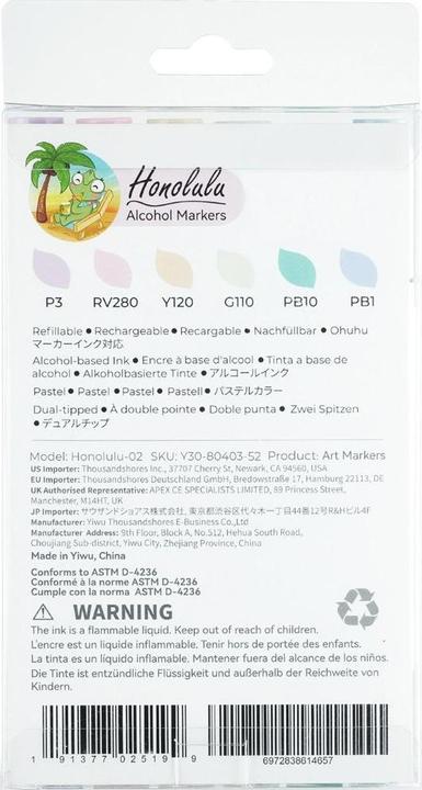 Immagine prodotto Ohuhu Pennarelli artistici Honolulu (6 pezzi) - colori pastello (Toni pastello, 6 x)