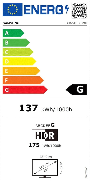 Label énergétique Samsung GU65TU8079 (65", LCD, 4K, 2020)