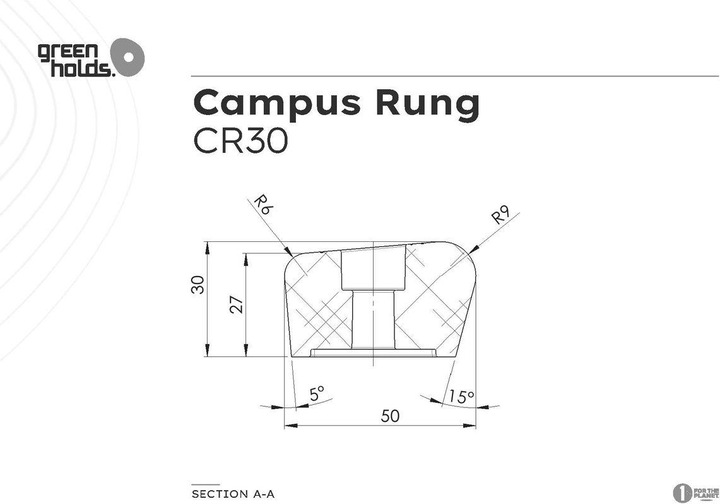 Actual product image Greenholds Campus Rungs System Climbing Handle (1 piece) (Black)