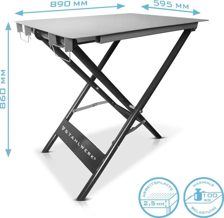 Immagine prodotto Stahlwerk Tavolo di saldatura pieghevole FWT-890 ST 890 x 595 mm con capacità di carico di 100 kg (89 cm, 59.50 cm)
