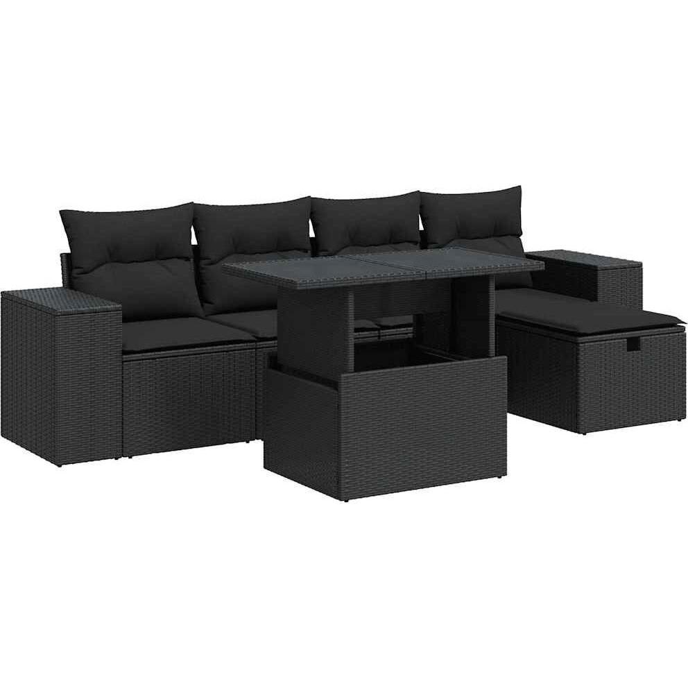 VidaXL, Gartenlounge, 6-tlg. Garten-Sofagarnitur mit Kissen Schwarz Poly Rattan