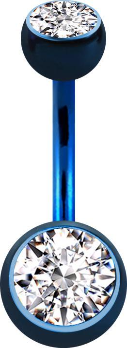 Image du produit Star Piercing Banane bleu foncé avec deux boules de cristal argenté (Acier chirurgical 316L, sans laiton)