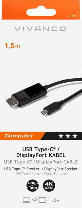 Actual product image Vivanco USB C - Displayport 4k 60hz (1.50 m, USB Type C, DisplayPort)