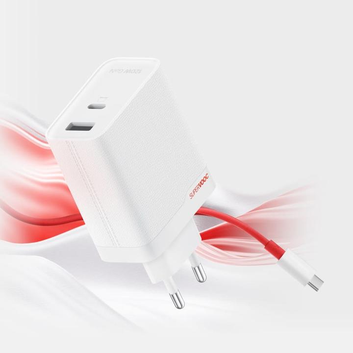 Immagine prodotto OnePlus Adattatore SuperVooc a due porte da 120W + cavo (Tipo-C + Tipo-A) - Bianco (120 W)