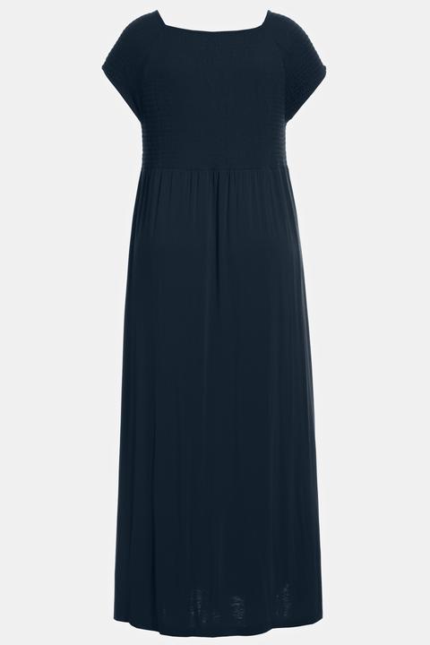 Actual product image Ulla Popken Solid Smocked Bodice Stretch Knit Maxi Dress (54)