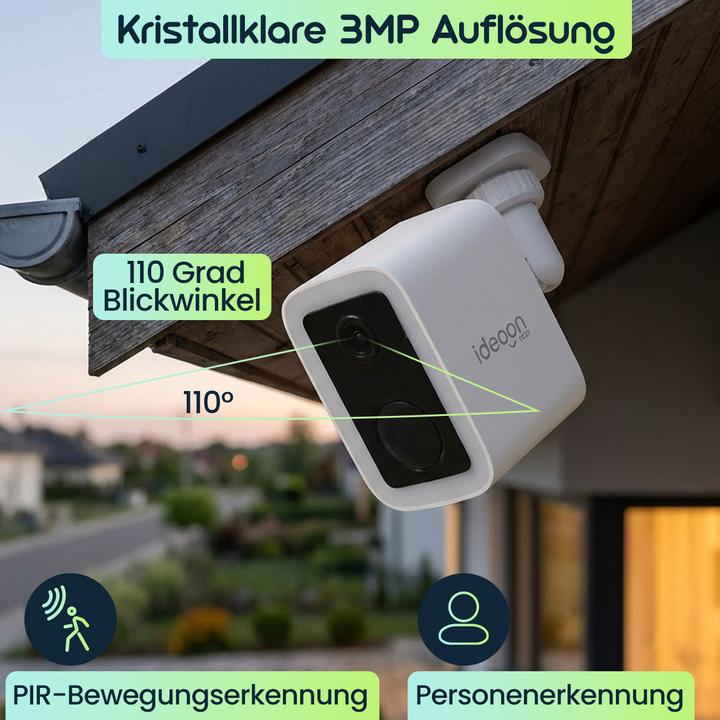 Produktbild Ideoon WLAN Solar Überwachungskamera Aussen 3MP, Autarke IP66 Funkkamera mit Flutlicht, App-Steuerung