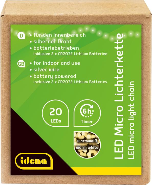 Produktbild Idena Micro Lichterkette 20 LED, warmweiss,6h-Timer (2.20 m)