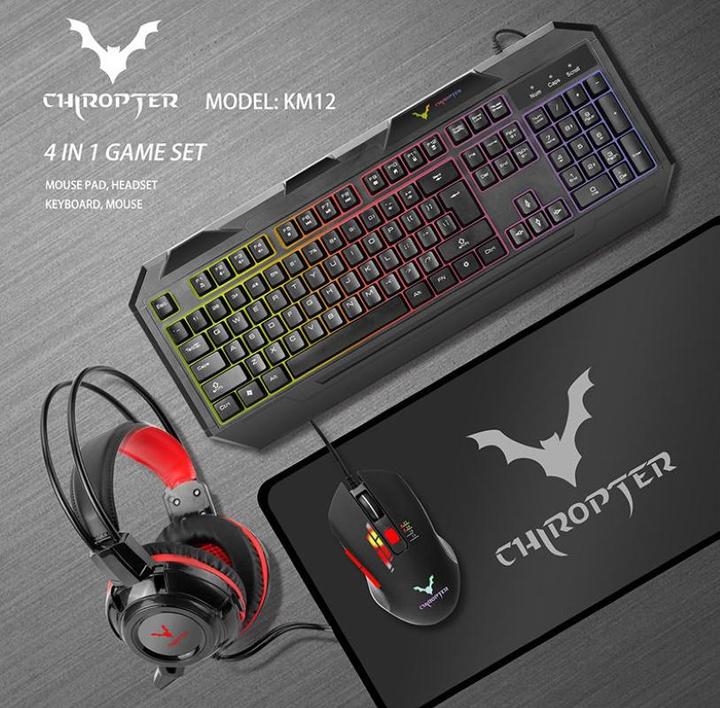 Actual product image Chiropter MK12 4in1 game set - and mouse + headphones 2 * 3.5 mm + USB + mat 60x30 cm