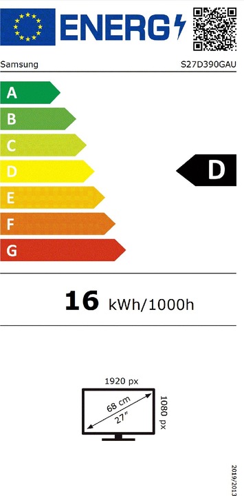 Energie-Label Samsung ECRAN 27 S27D390G NOIR 1920X1080 VA 16:9 4MS 4000:1 250CD/M 100HZ INCU (1920 x 1080 Pixel, 27")
