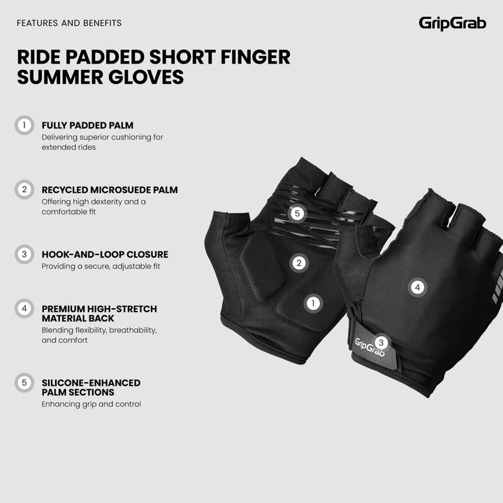 Produktbild GripGrab RIDE Padded Short Finger Summer Gloves (L)