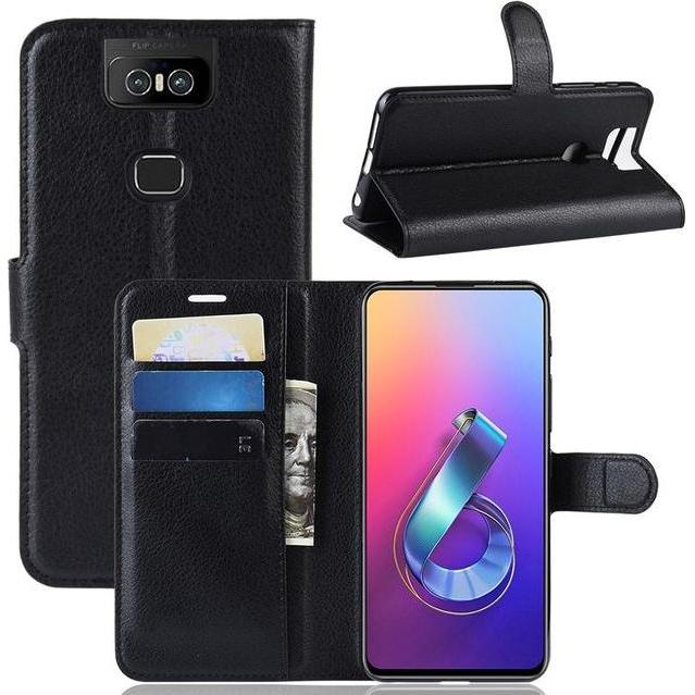 Thumbnail - MU Classic Litchi Leder Bookcover Series (Asus Zenfone 6), Smartphone Hülle, Schwarz