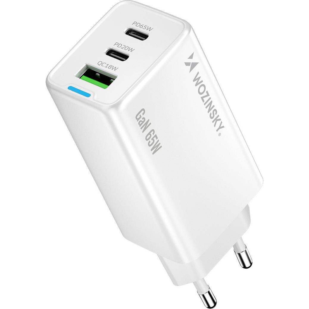 Wozinsky GaN 65W Ladegerät mit 2xUSB-C USB-Anschlüssen mit 65W CC-Kabel - Weiss (65 W), Caricatore USB, Bianco