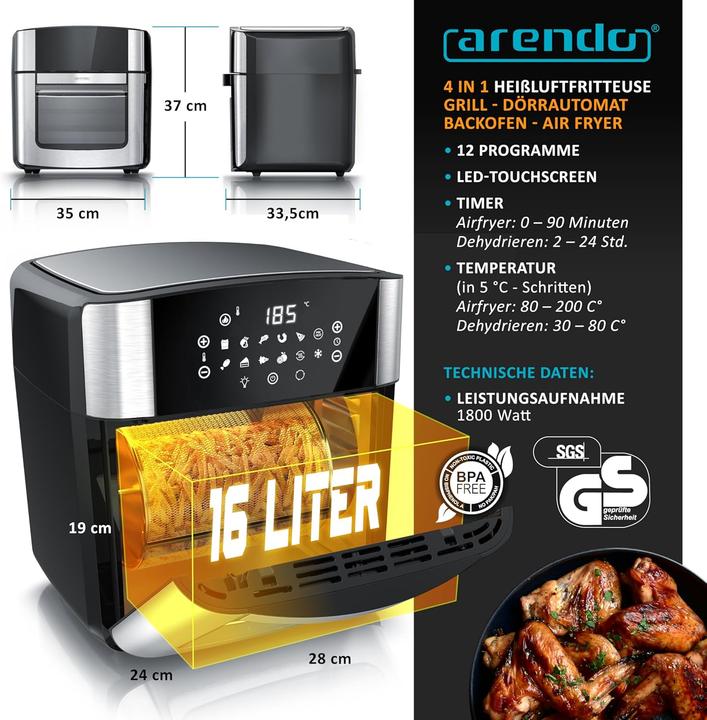 Immagine prodotto Arendo FRY TIME 2 XXL-Heissluftfritteuse mit Grill & Dörrautomat