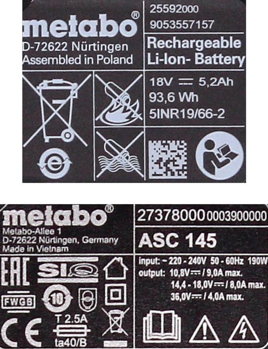Actual product image Metabo 18V spare battery 3 x 5.2 Ah + charger basic set (18 V)